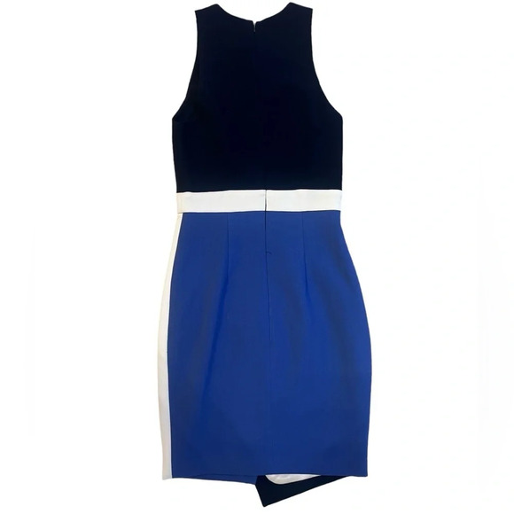 GIN size 0 asymmetrical colorblock bodycon dress navy blue, blue, white like new - Picture 3 of 4